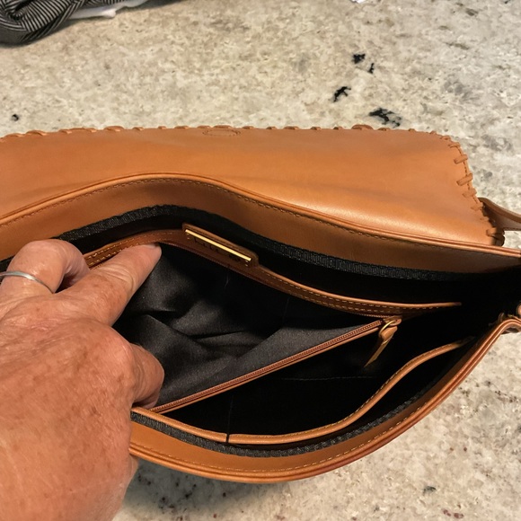 Nicole Miller Tan Leather Fringed Shoulder Purse Adjustable Strap - Picture 9 of 9